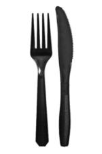 A black plastic fork and knife.