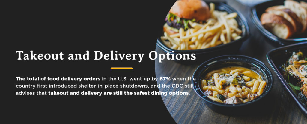 a flyer for takeout and delivery options with a picture of food