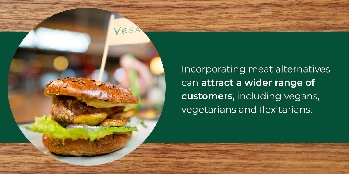 a vegetarian hamburger with meat alternatives graphic
