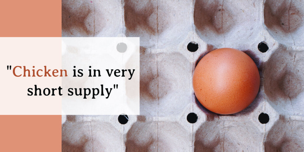 an advertisement for chicken is in very short supply