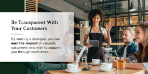 group of diners with be transparent with customers graphic