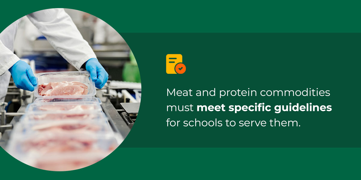meat and protein commodities must meet specific guidelines for schools to serve them