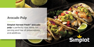 an advertisement for simplot harvest fresh avocado pulp