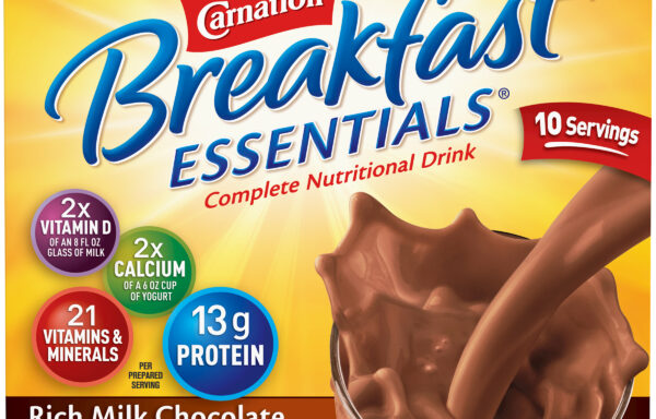 Carnation Breakfast Essentials Powder Nutritional Breakfast Drink Mix, Rich Milk Chocolate, 10 – 1.26 OZ Packets