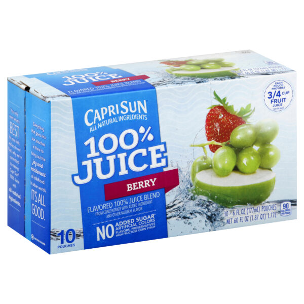 Capri Sun 100% Juice Blend Berry flavored with other natrual flavor and added ingredient Pouches 6 oz, 40 ct Casepack, 4 boxes of 10