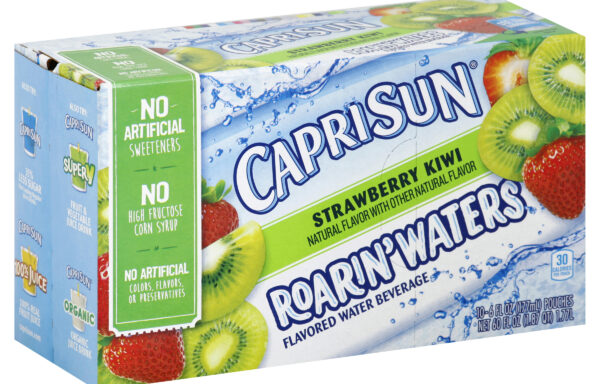 Capri Sun Roarin’ Waters Strawberry Kiwi Flavored with other natural flavor Water Beverage, 40 ct Pack, 4 Boxes of 10 Drink Pouches