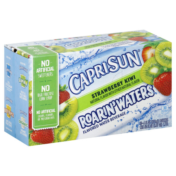 Capri Sun Roarin’ Waters Strawberry Kiwi Flavored with other natural flavor Water Beverage, 40 ct Pack, 4 Boxes of 10 Drink Pouches