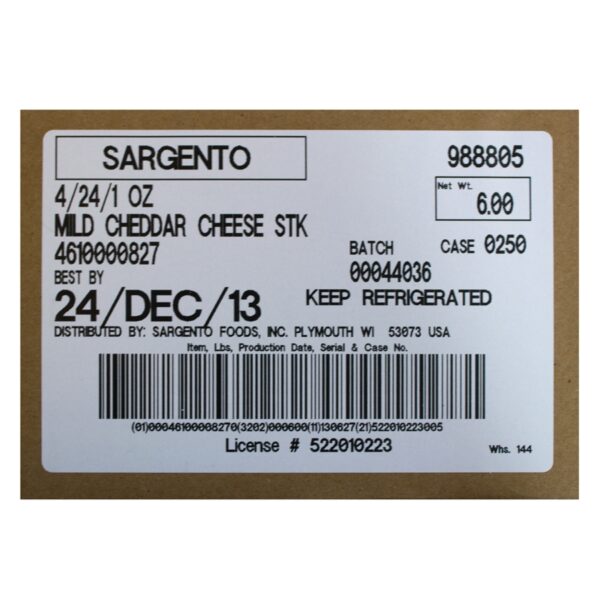 SARGENTO 4/24/1 OZ MILD CHEDDAR CHEESE STICK