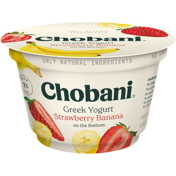 Chobani Reduced Fat Greek Yogurt Strawberry Banana on the Bottom 5.3oz