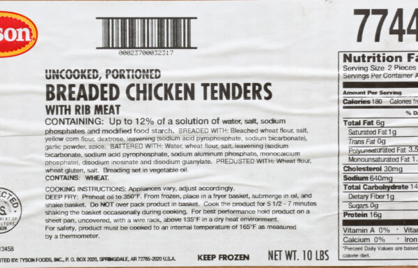 Tyson Uncooked Breaded Select Cut Chicken Tenders