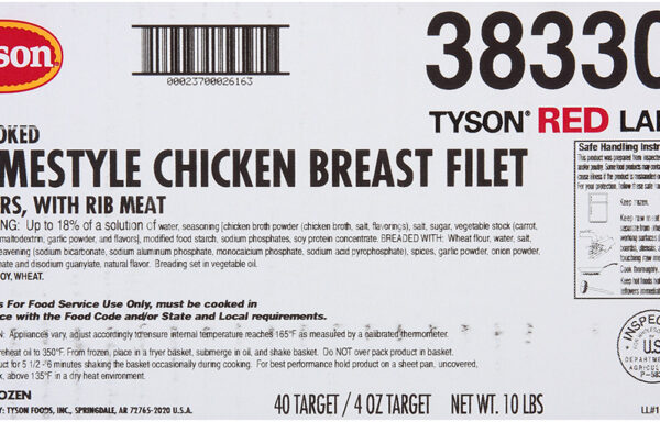 Tyson Red Label Uncooked Homestyle Chicken Breast Filet Fritters, 4 oz.