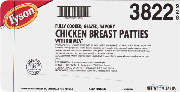 Tyson Fully Cooked Glazed Savory Chicken Breast Patties, 3.1 oz.