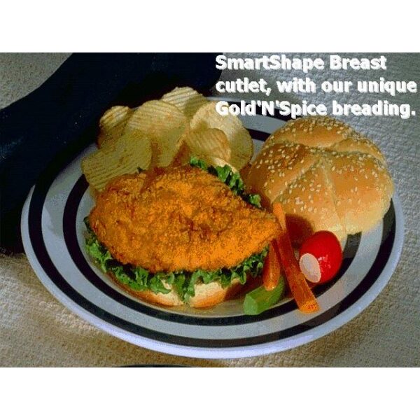 Brakebush SmartShapes Gold’N’Spice Breasted Breast Cutlets, Fully Cooked, Frozen, 5.6 oz.
