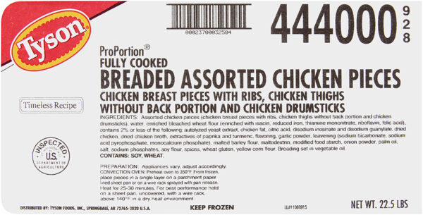 Tyson ProPortion Timeless Recipe Fully Cooked Breaded, Assorted Chicken Pieces