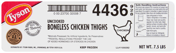 Tyson All Natural Uncooked Unbreaded Boneless Chicken Thighs, Skin On, 4.75 oz.