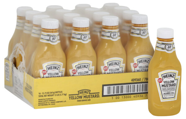 Heinz 100% Natural Yellow Mustard, Forever Full, 16 ct Casepack, 12.75 oz Bottles