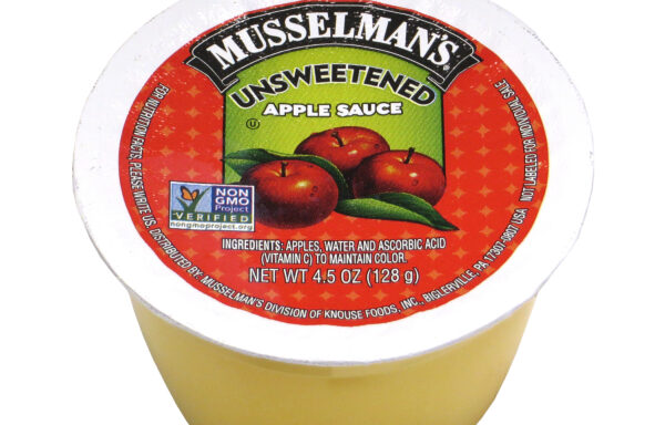 MUSSELMAN’S UNSWEETENED APPLE SAUCE – 96/4.5 Oz Cups – (Meets USDA 1/2 cup fruit req)
