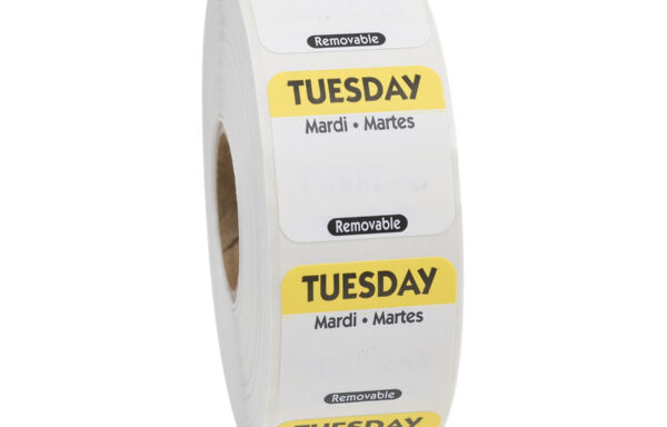 1″ x 1″ Removable Trilingual Labels Tuesday
