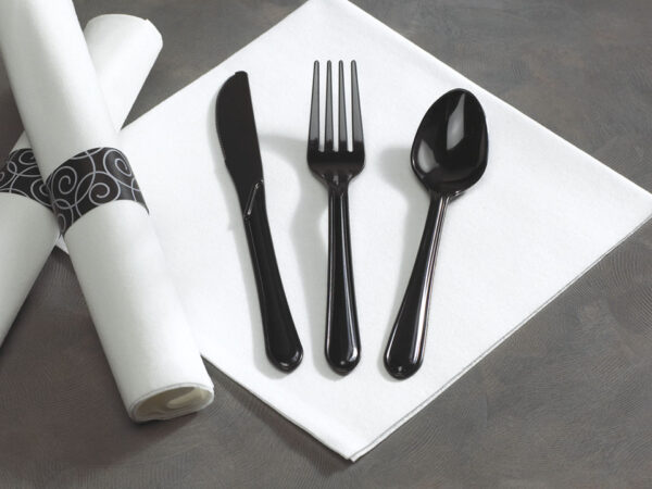 CATERWRAP, K-F-S WHITE NAPKIN HVYWT BLACK PLASTIC WRAPPED WITH BAND