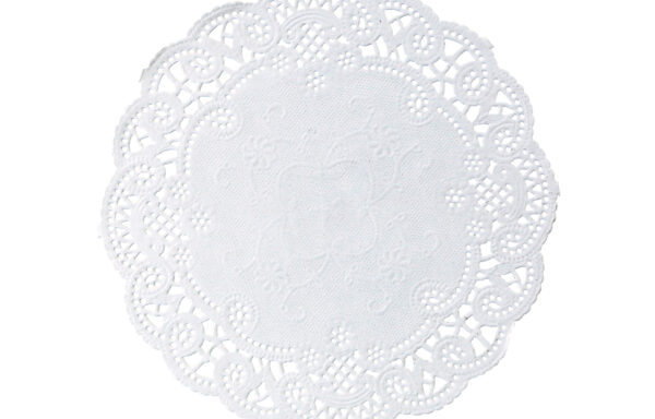 DOILY, PAPER WHITE 6 ROUND FRENCH LACE
