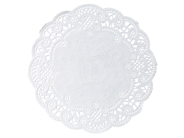 DOILY, PAPER WHITE 6 ROUND FRENCH LACE
