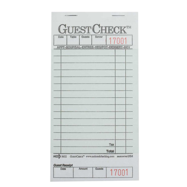 Guest Check 1 Part Green 15 Line