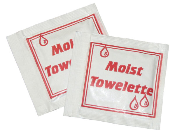 4.75″ x 6.375″bulk packed and individually wrapped/sealed moist towelette.