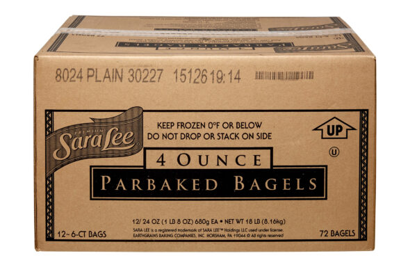 SARA LEE BAGEL, 4OZ PLAIN, PB UNSLICED 72CT 12-6PKS