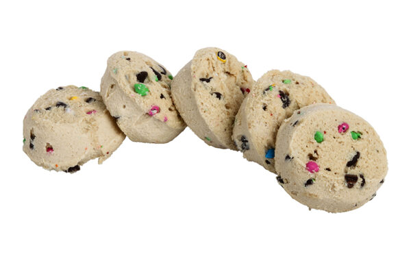 CARNIVAL FROZEN COOKIE DOUGH WITH COLORED CANDIES AND CHOCOLATE CHIPS