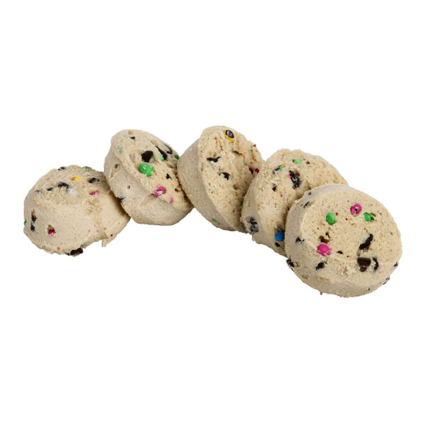 CARNIVAL FROZEN COOKIE DOUGH WITH COLORED CANDIES AND CHOCOLATE CHIPS