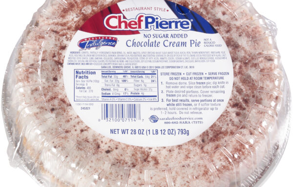 Chef Pierre Cream Pie 10″ No Sugar Added Chocolate 6ct/28oz