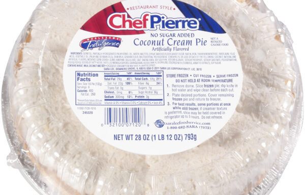 Chef Pierre Cream Pie 10″ No Sugar Added Coconut 6ct/28oz
