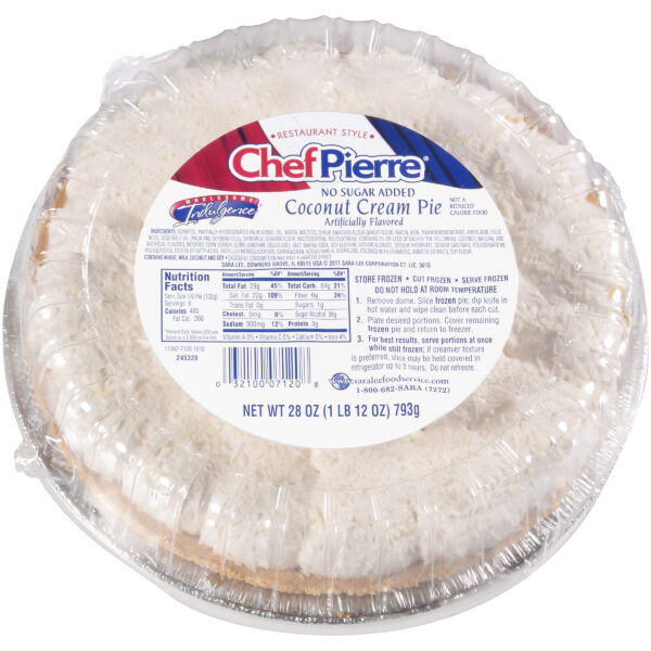 Chef Pierre Cream Pie 10″ No Sugar Added Coconut 6ct/28oz