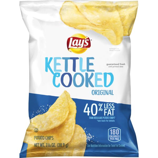 Lays Kettle Cooked Original 40% Less Fat Potato Chips 1.375 ounce/64 Plastic Bag