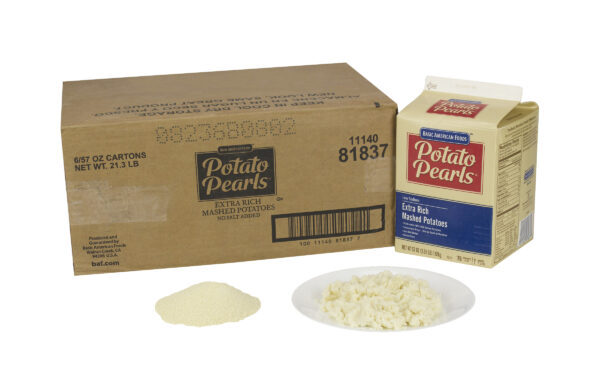 Potato Pearls Extra Rich Mashed Potatoes, Low Sodium, Just Add Water, 468 servings (4 OZ) per case, convenient, 6/3.55 lb ctns