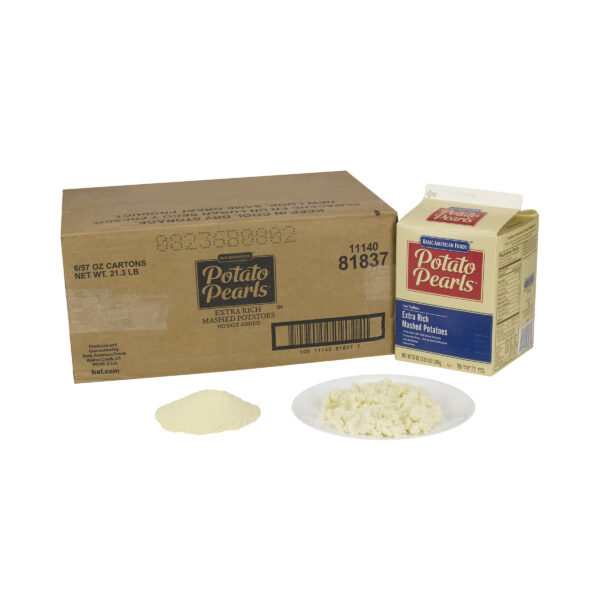 Potato Pearls Extra Rich Mashed Potatoes, Low Sodium, Just Add Water, 468 servings (4 OZ) per case, convenient, 6/3.55 lb ctns