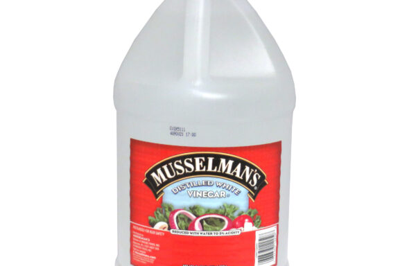 MUSSELMAN’S DISTILLED WHITE VINEGAR – 4/128 Oz Round Plastic bottles